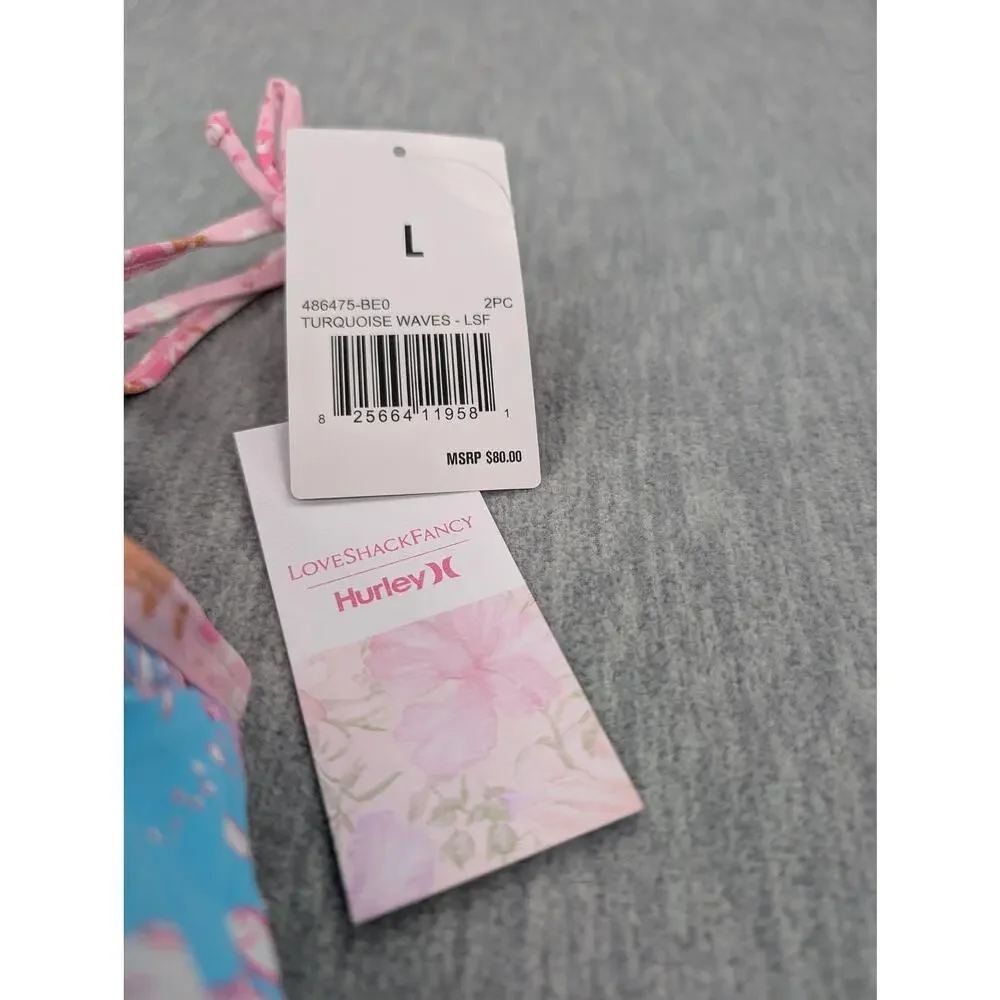 LoveShackFancy X Hurley Bikini Set Girls Large 12-14 Blue Mermaid Ruffle Floral